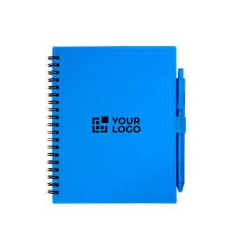 Recycled plastic notebook, pen holder, blue ink