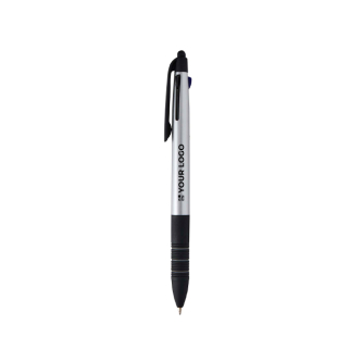 3-in-1 pen with stylus and 3 ink colours in metallic finish
