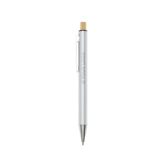 Recycled aluminium pen with bamboo push-button, black ink