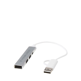 Recycled aluminium hub, 4 ports, charging and data transfer