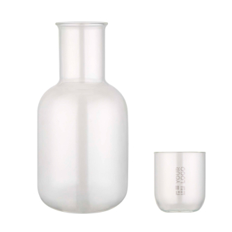 Glass jug and matching tumbler with a matte finish, perfect for water