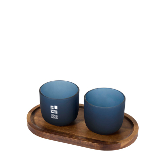 Elegant wooden tray with 2 frosted glass tumblers 200 ml
