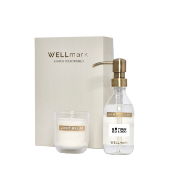 WELLmark 250ml glass dispenser and scented candle set