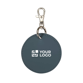 Round recycled synthetic leather keyring with integrated ring