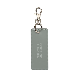 Rectangular recycled synthetic leather keyring with ring