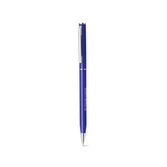 Rotatable metal ballpoint pen with blue ink