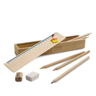 Set with ruler coloured pencils sharpener and eraser