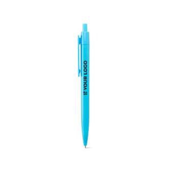 Plastic pen with large clip and glossy finish, blue ink