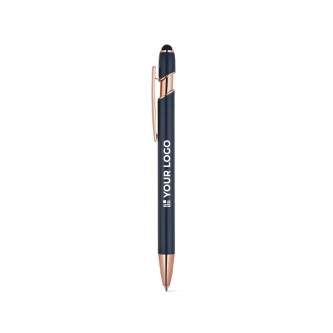 Matte recycled aluminium pen with stylus tip and blue ink