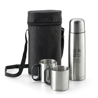 Set with thermos flask and 2 drinking cups in bag