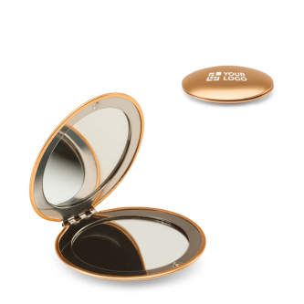 Round aluminium double-sided mirror with magnetic closure