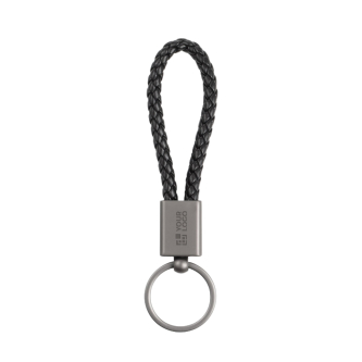 Rectangular keyring with braided polyester cord and metal finish