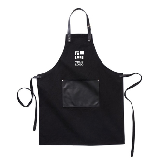 Cotton apron with leather-look details and buckle fastening