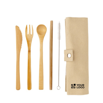 Eco bamboo cutlery set with personalised pouch