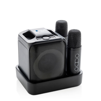 Recycled plastic karaoke set with two microphones and 5 W speaker