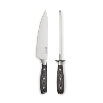 Kitchen knife set with sharpener, stainless steel
