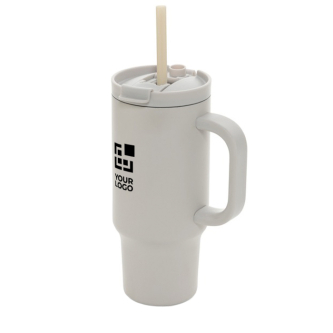 Recycled stainless steel thermal tumbler, straw, handle, 480ml
