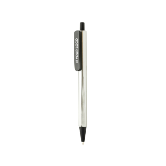 Triangular recycled plastic click pen with blue ink