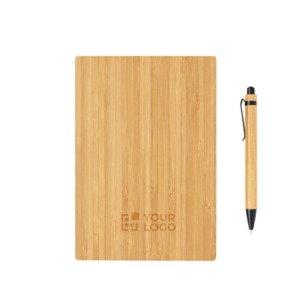 Sustainable bamboo notebook with pen, A5, ruled pages