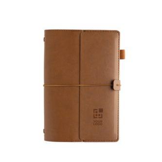Refillable A5 PU notebook with pockets and elastic closure, lined pages