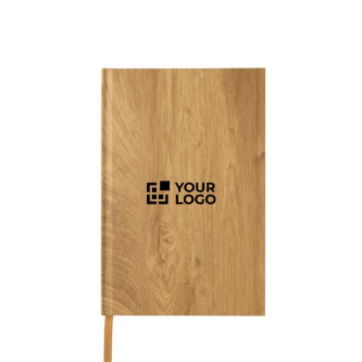 Hardcover notebook with wood grain print, A5, ruled pages