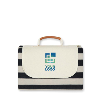 Striped picnic blanket in fleece and cotton with carry handle