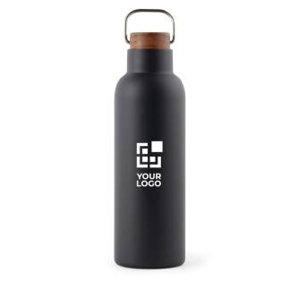 Recycled stainless steel bottle with wooden lid and handle, 800 ml