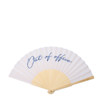 Portable bamboo fan with ‘Out of the office’ message