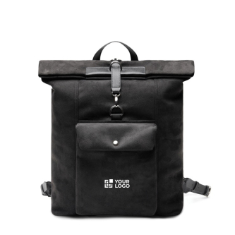 Faux leather backpack, modern design, secure closure, 15"