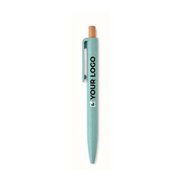 Monochrome pen with bamboo push-button and blue ink