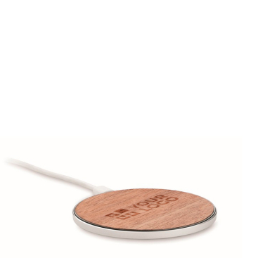 Circular wireless charger with walnut top detail, 15W