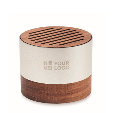 Wireless speaker made from recycled aluminium with walnut details