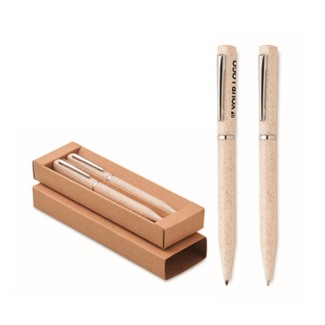 Set of 2 wheat straw pens with blue ink and graphite ink