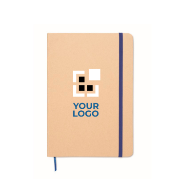 Cardboard notebook with band and coloured bookmark, lined A5 pages