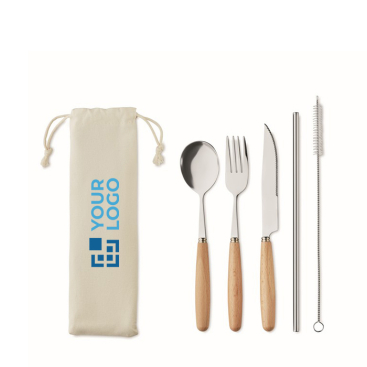 Steel & wood handle cutlery set in a carry bag with your logo