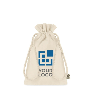 Small organic cotton, drawstring gift bag, 105 g/m2