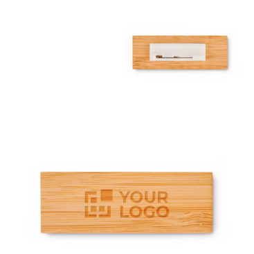 Bamboo name tag with safety pin, branded with your logo