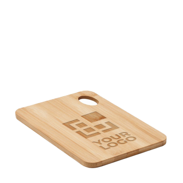 Small bamboo chopping board with hole to hang & printed logo