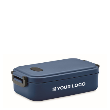 Recycled airtight lunch box with side closures & logo, 800ml