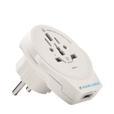 Printed compact travel adapter with USB Type-A port