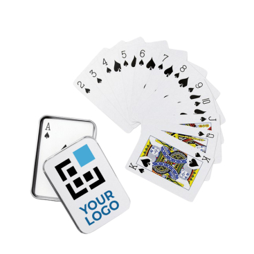 Deck of cards in a branded metal box for all poker fans