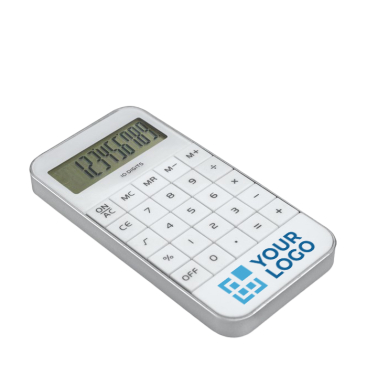 Calculator with a 10-digit display, battery and printed logo
