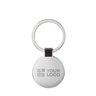 Branded round shiny nickel keyring, with printed logo