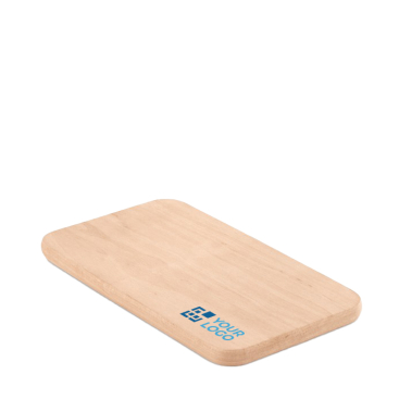 Small wooden chopping board with branded logo