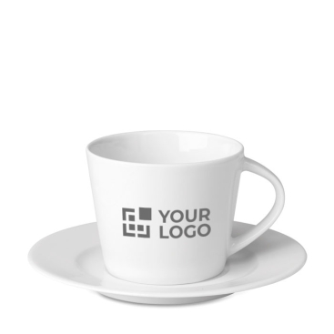 Branded white porcelain cappuccino cup with saucer, 160 ml