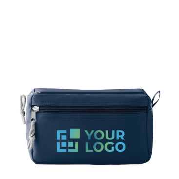 Double zipper toiletry bag made of polyester with printed logo