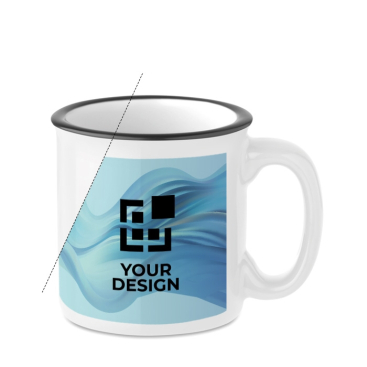 Trendy ceramic cup in a vintage look with logo, 240 ml