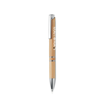 Branded bamboo ballpoint pen with aluminium and blue ink