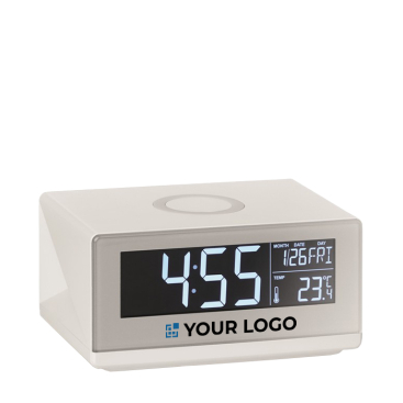 White alarm clock, wireless charging function for phones