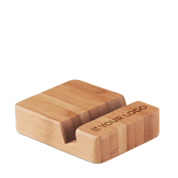Bamboo mobile phone holder for home or office, with logo